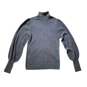 NWT J.Crew Balloon-Sleeve Turtleneck Sweater SMALL Heather Gray Merino Wool